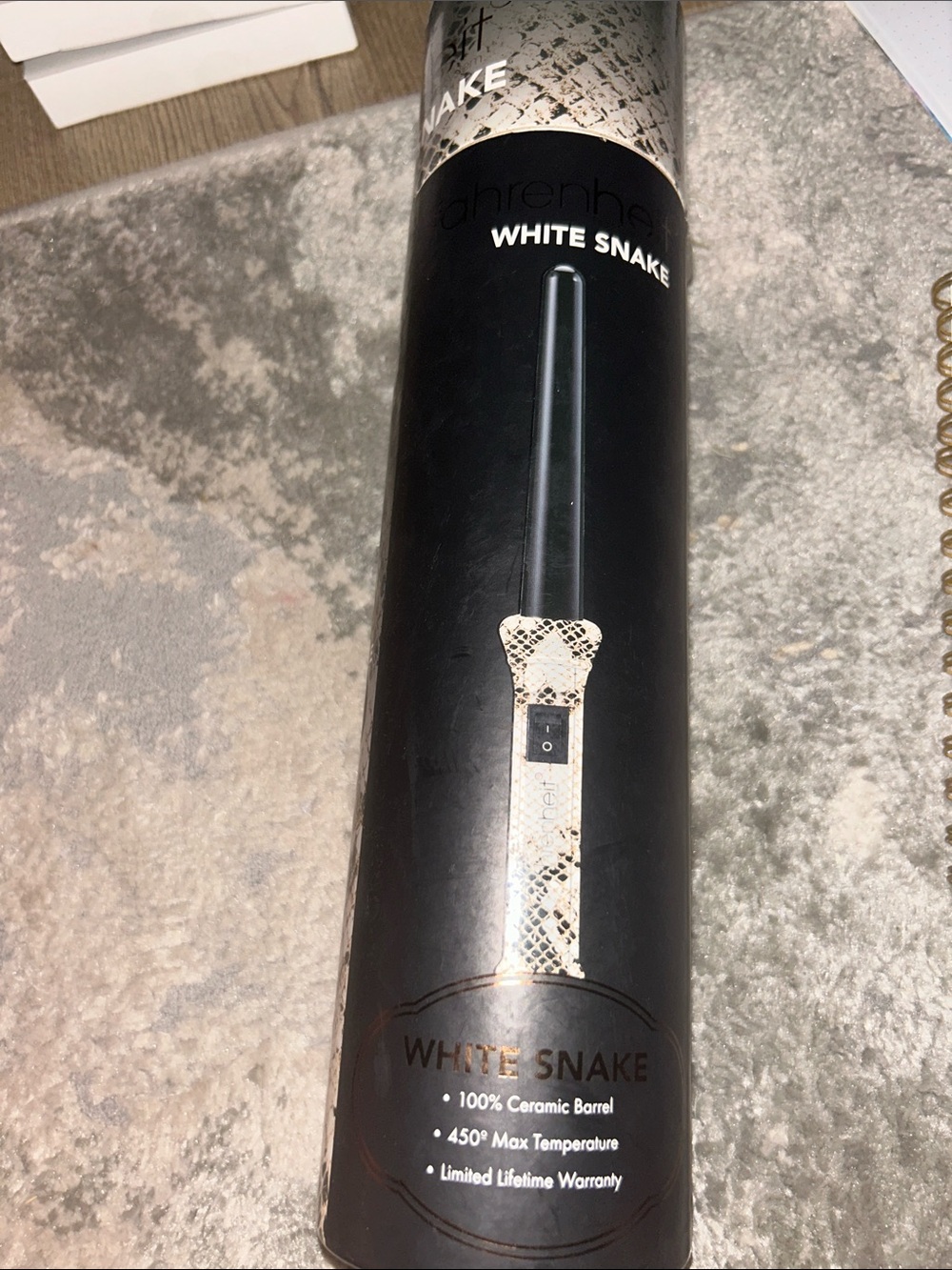 White Snake Ceramic Curling Wand — Black Barrel, Snake-Print Handle